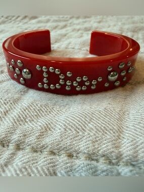 Dior Red Studded Resin Cuff Bracelet - Vintage